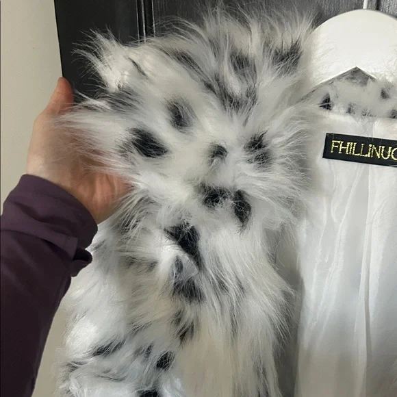 Never Worn Faux Fur Coat with Black Spots. Dalmatian Pattern - Picture 3 of 4